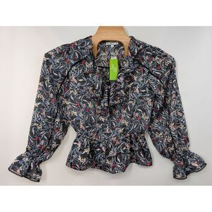 Sam Edelman size Large Paisley Ruffle V-Neck Vermont Top‎ Blouse Long Sleeve NWT